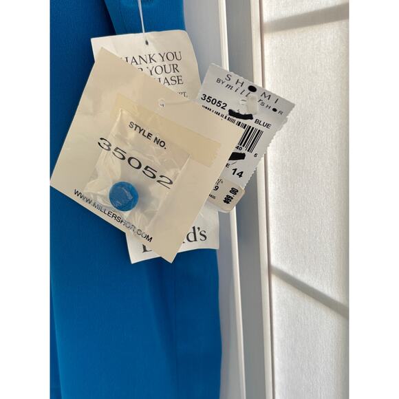 Shomi by Miller Shor 100% Silk Blue Sheath Dress Lined Short Sleeve Size 14 NWT - Picture 4 of 9